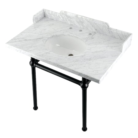 Kingston Brass 36 Carrara Marble Console Sink with Brass Legs, Marble WhiteMatte Black LMS3630MB0